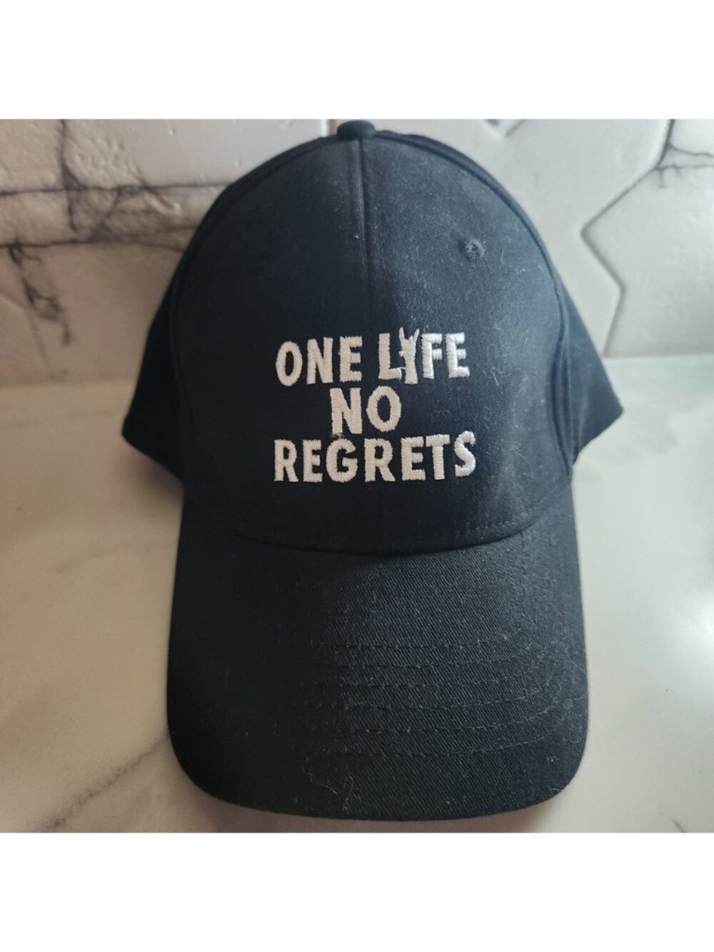 Nu-Fit by KC Caps One Life No Regrets‎ Black Baseball Hat S/M Embroidered Hat